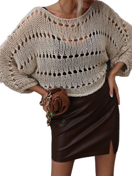 

1pc open knit batwing sleeve sweater 75pa#, White;black