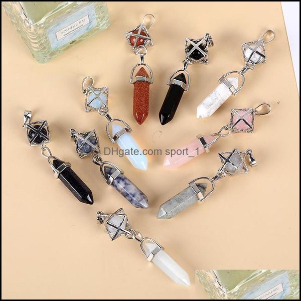 

charms jewelry findings components natural stone hexagram hexagon pendant reiki healing crystals rose quartz pendum dhxoq, Bronze;silver