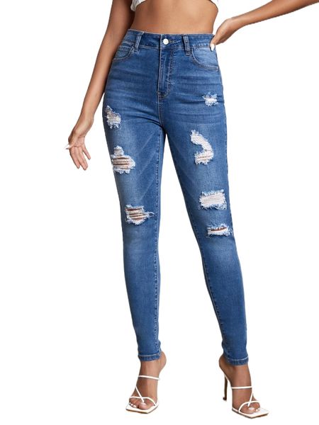 

high waist ripped skinny jeans f4my#, Blue