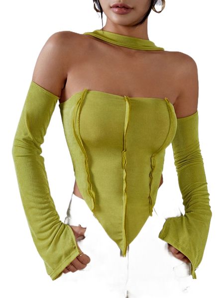 

halter neck seam detail hanky hem s1pm#, White