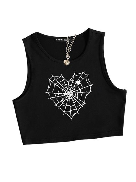 

plus spiderweb print tank e6fx#, Black