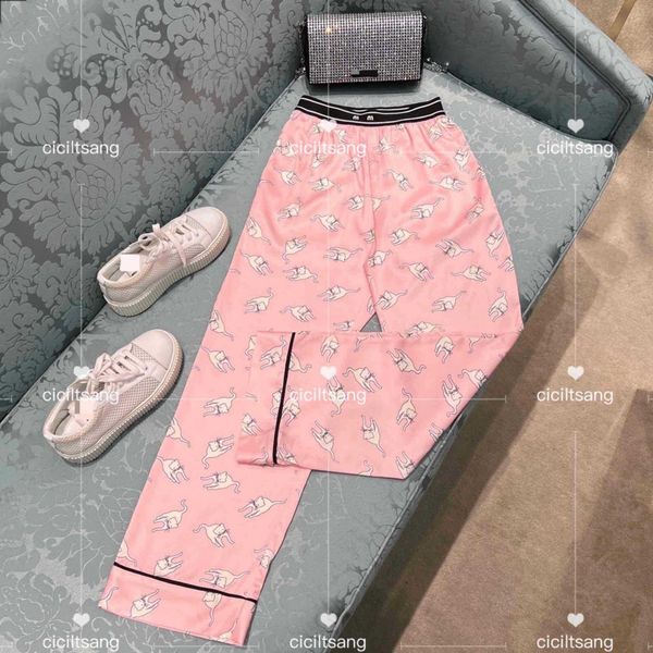 

women's pants & capris designer spring and summer new children's fun cat printed letter belt decoration pink satin pants casual mf, Black;white
