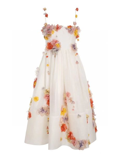 

fashion heavy industry three-dimensional flower suspender dress, White;black