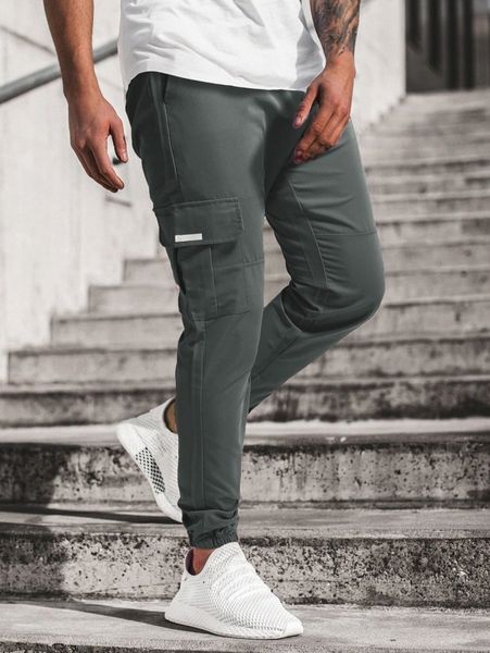 

men letter graphic flap pocket cargo pants n74q#, Black