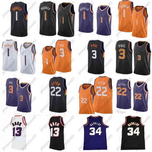 

devin 1 booker basketball jersey chris 3 paul mens steve 13 nash 34 barkley deandre 22 ayton shirt, Black;red