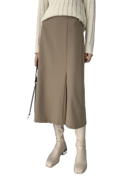 

dazy high waist split hem straight skirt i5lc#, Black