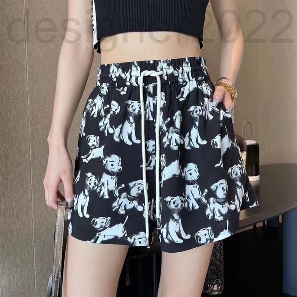 

women's shorts designer dog print drawstring shorts women's spring and summer loose versatile western style age reducing casual pa, White;black
