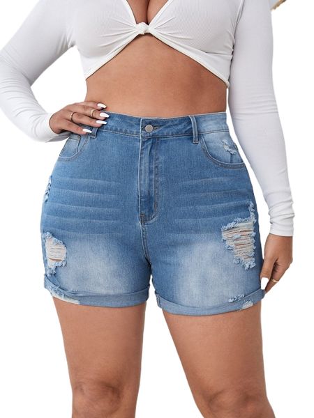 

plus ripped roll hem denim shorts t4vt#, White;black