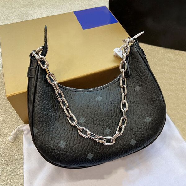 

half moon retro female bags 2022 gold thick chain one shoulder messenger handbag women alphabet print pattern 23cm shopping phone coin purse