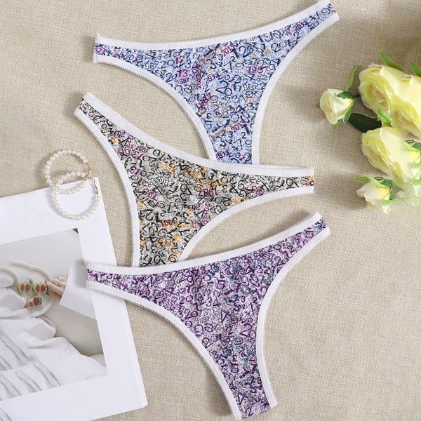 

manufacturers straight hair women's g strings breathable letter pattern 3 piece set c909., Black;white