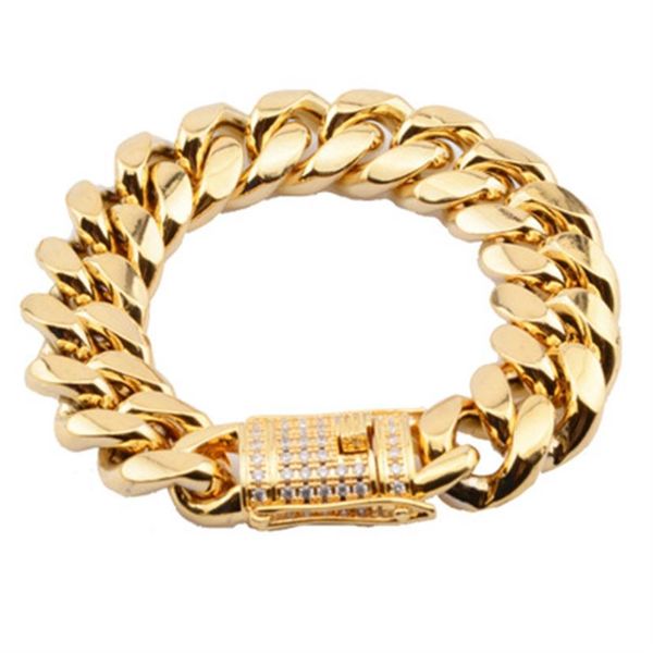 

8mm-18mm stainless steel miami curb cuban chain micro white bling bracelets dragon casting clasp bangle256u, Black