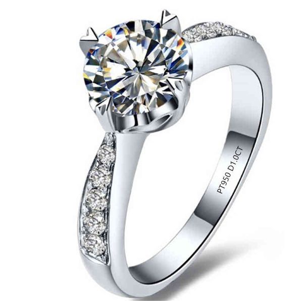 

solid platinum pt950 ring certified 1ct moissanite diamond engagement rings women wedding jewelry exellent birthday gift, Golden;silver