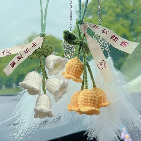 

cute knitted key chains bell orchid flower key ring bag charm car hanging pendants key holders for women girls gifts jewelry, Slivery;golden