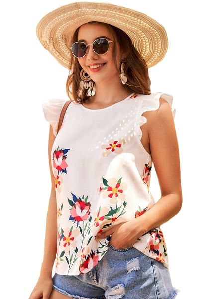 

ruffle trim floral print h1zc#, White