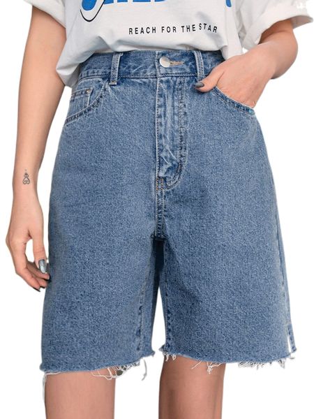 

dazy high waist frayed hem bermuda denim shorts m8re#, White;black