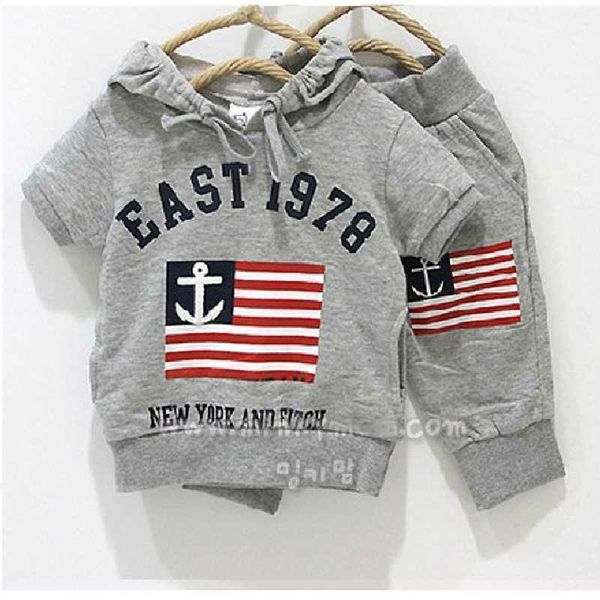 

summer spring grey sailor flag boys hooded sweatshirts pants sets toddler outfits 100 cotton, White