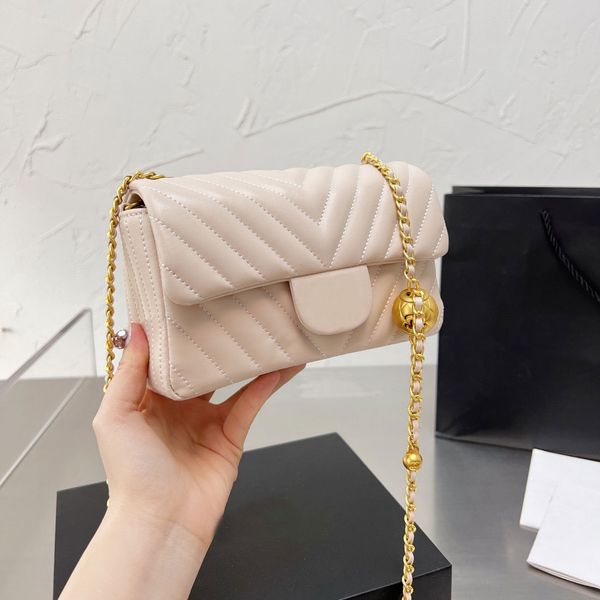 

2022 summer new messenger bag luxury sheepskin v grid stitching gold bead decoration xb50023