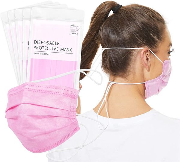 

adjustable over the head 3-ply disposable mask with 7.5 inch double head straps ears free
