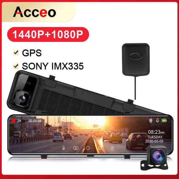 ACCEO K CAR DVR Mirror Inch Dash Cam Video Video Recorder IMX STREAMING Media Dash Suporte de câmera GPS P Câmera de exibição traseira J220601