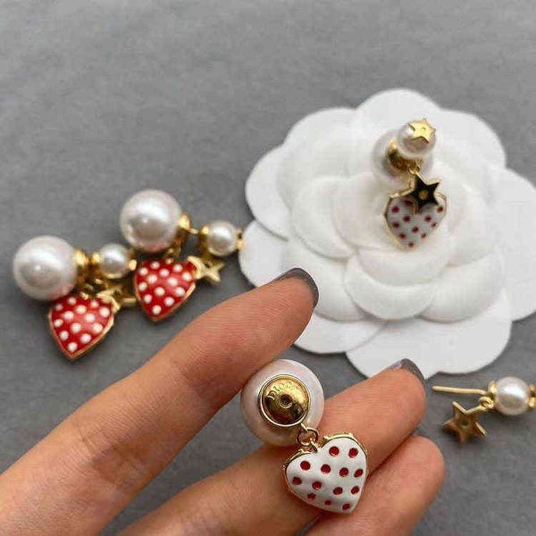 

fine strawberry love pearl earrings fashion trend white strawberry red strawberry earrings accessories, Golden