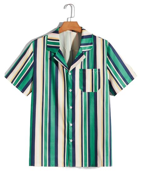 

romwe guys block striped shirt 95ib#, White;black