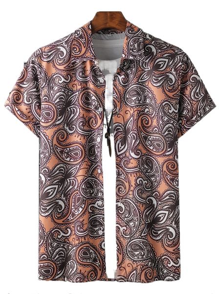 

men 1pc random paisley print button up shirt n4eu#, White;black