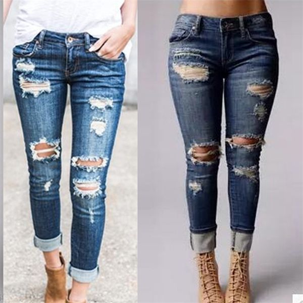 

casual long jeans women high waist skinny pencil blue denim pants ladies ripped hole vintage slim fit skinny mom jean boyfriend t200521