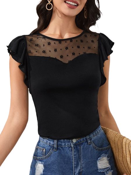 

contrast mesh butterfly sleeve tee n7uf#, White