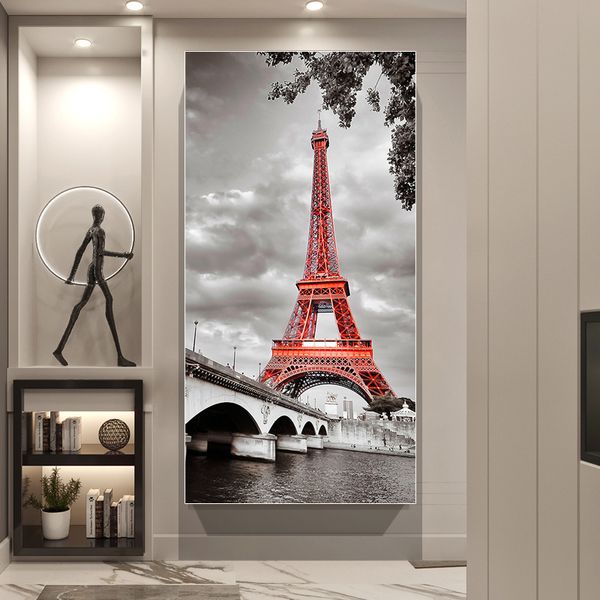Franch Eiffelturm-Leinwandgemälde, Wandkunst, moderne architektonische Landschaft, Poster und Druck, Bilder für Wohnzimmer, Heimdekoration