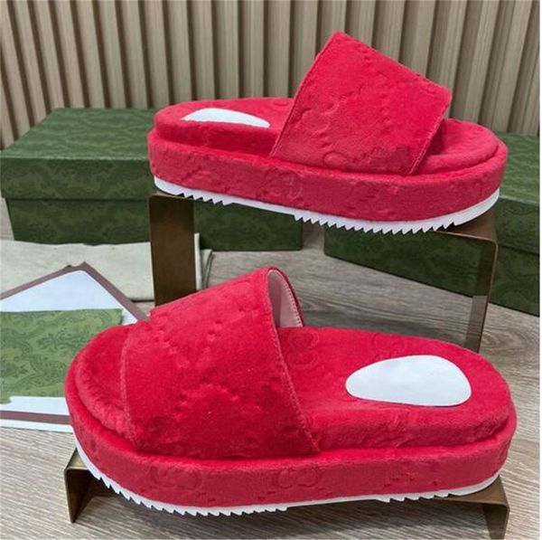 

2022 candy solid color fluffy slippers women slippers thick bottom sandale slides shoes cotton platform fashion slipper letter flat mules sa, Black