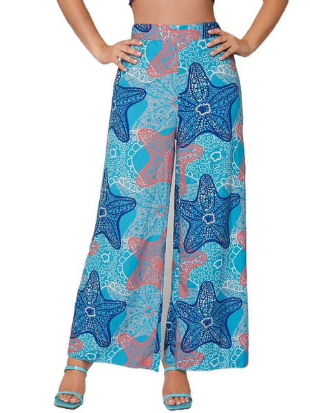 

all over print wide leg pants 43v1#, Black;white