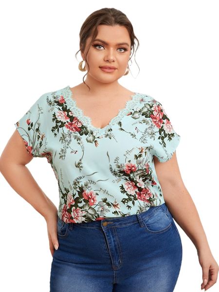 

plus lace trim floral k7xr#, Black