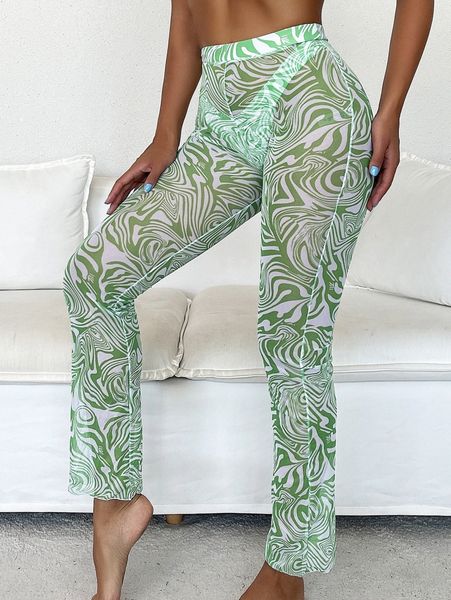 

allover print cover up pants h58y#, White;black