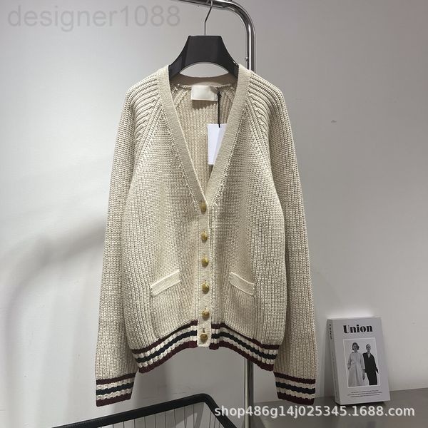 

women's knits & tees designer [correct version]22 spring and summer new jacquard wool knitted v-neck button long sleeve cashmere cardig, White