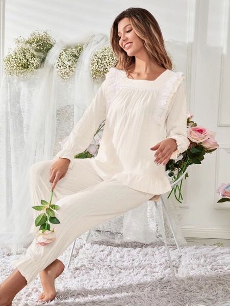 

solid eyelet embroidery pj set d4yi#, Black;red