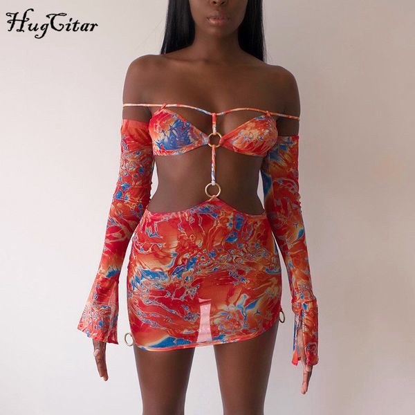 

2022 off-shoulder vintage print strap backless mini dress summer women club streetwear, Black;gray