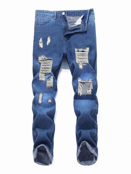 

romwe guys solid ripped jeans b2qx#, Blue