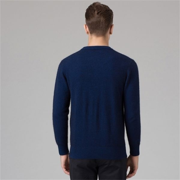Winter Men Jumper 100% Cashmere e lã malha de malha o-pescoço de canela longa Pullovers masculinos roupas de tamanho grande 201203