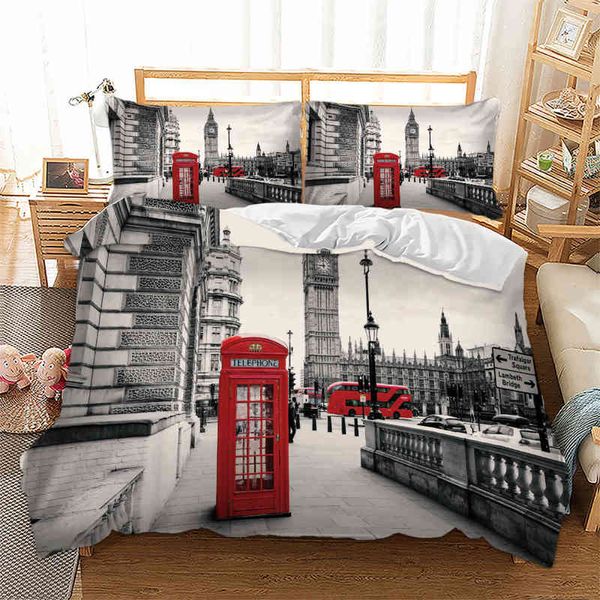 London Tower Bridge Design realistico Set copripiumino 3D Set biancheria da letto Copripiumino Copripiumino King Size