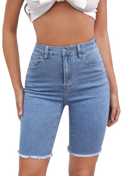 

slant pocket roll hem denim shorts 72g0#, White;black