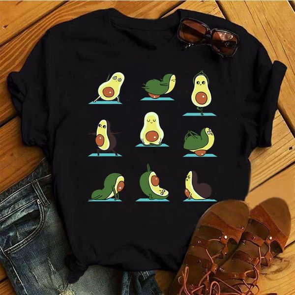 

fashion women t shirt cartoon funny avocado print graphic black tees kiss 90s girl girls, White