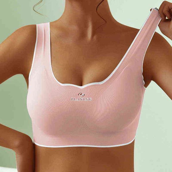 

thai latex underwear women thin no steel ring ultralight collect sports vest sleep bra 6 colors available bra for women l220726, Red;black