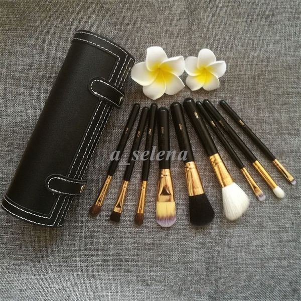 Conjunto de pincéis de maquiagem com 9 pçs, kit de viagem, beleza, profissional, cabo de madeira, base, lábios, cosméticos, pincel de maquiagem, com estojo porta copo