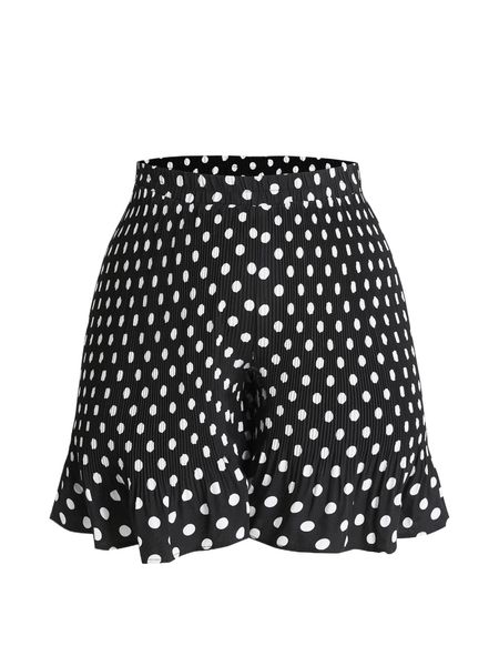 

plus polka dot print plisse shorts m1h4#, Black
