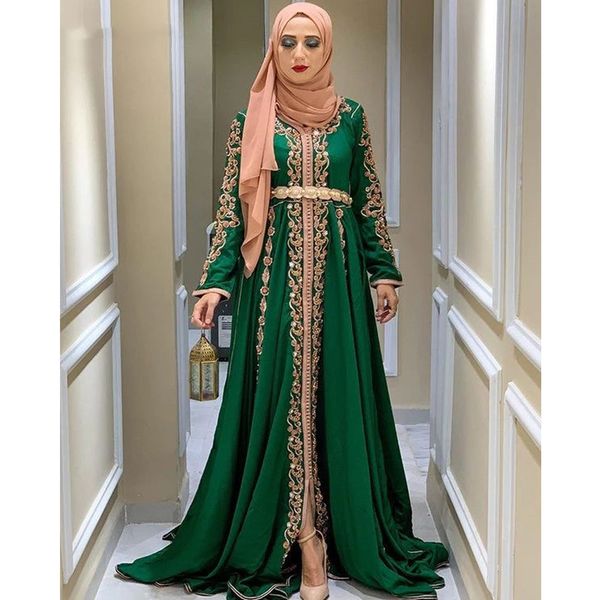 Laxsesu Moroccan Kaftan PROM Формальные платья 2022 Hunter Green Gold Embropidery кружев