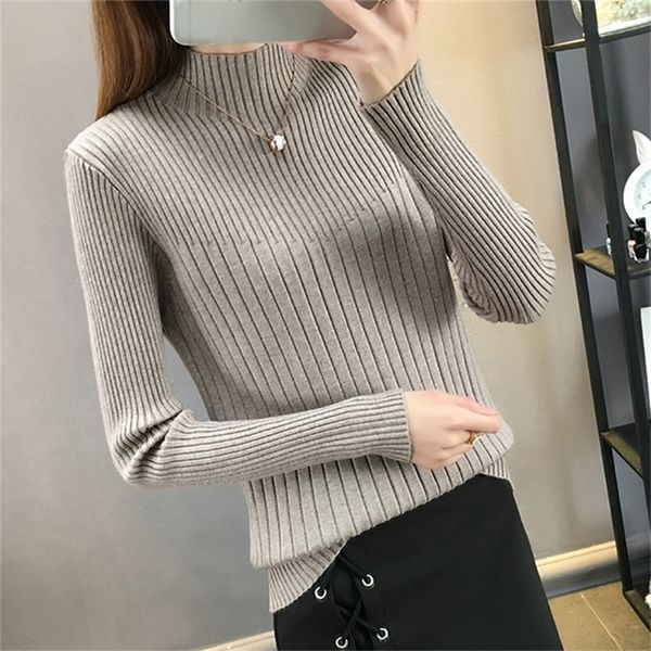 

turtleneck long sleeve women sweater slim stripe knitted high elastic solid fall winter fashion sweater women pullovers 201224, White;black