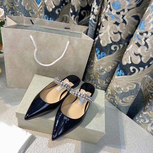 

pointy sandals slipper summer new fairy diamond with high heels baud muller half slippers for women 02, Black