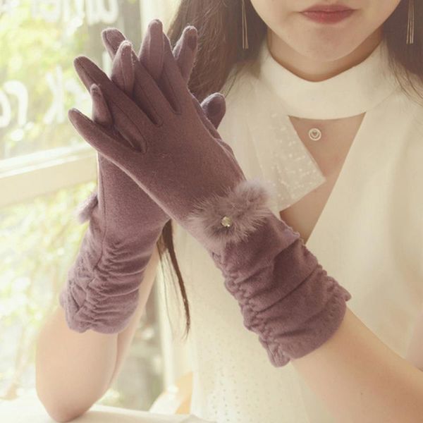 Fünf Finger Handschuhe Mode Weibliche Plus Dicke Pelz Handschuh Winter Frauen Touchscreen Kaschmir Wolle Stricken Warme Weiche Lange GlovesFive FiveFive