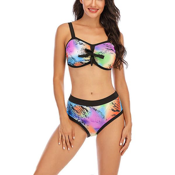 

2021 new swimsuit printed high waist bikini swimsuit split bikini women
