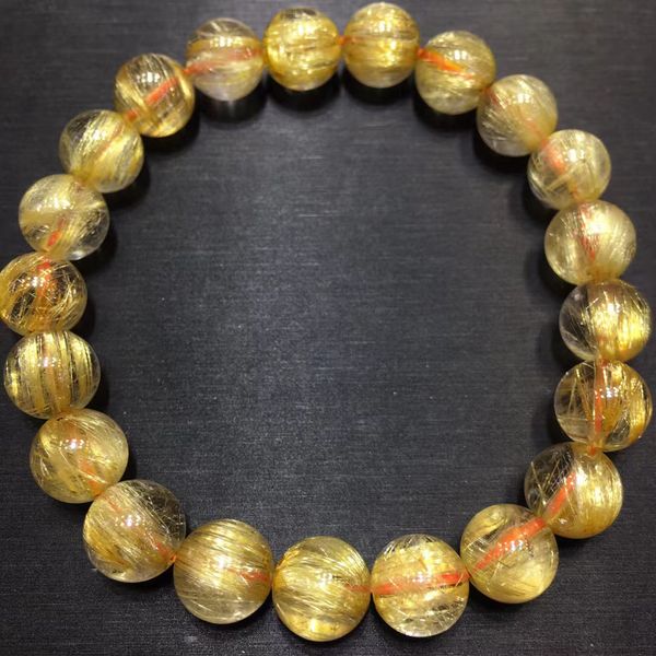 

necklaces designer genuine natural gold rutilated quartz crystal bracelet woman men 9.5mm clear round beads jewelry brazil aaaaa, Silver